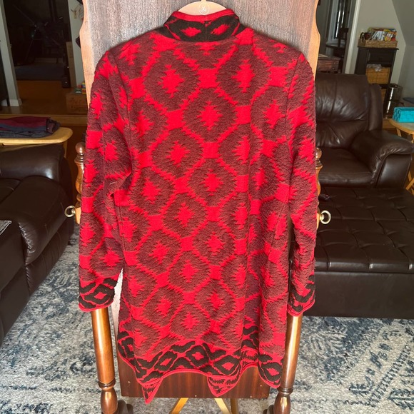 Lucky Brand aztec southwestern tribal red knit open front sweater cardigan Small - Picture 6 of 9